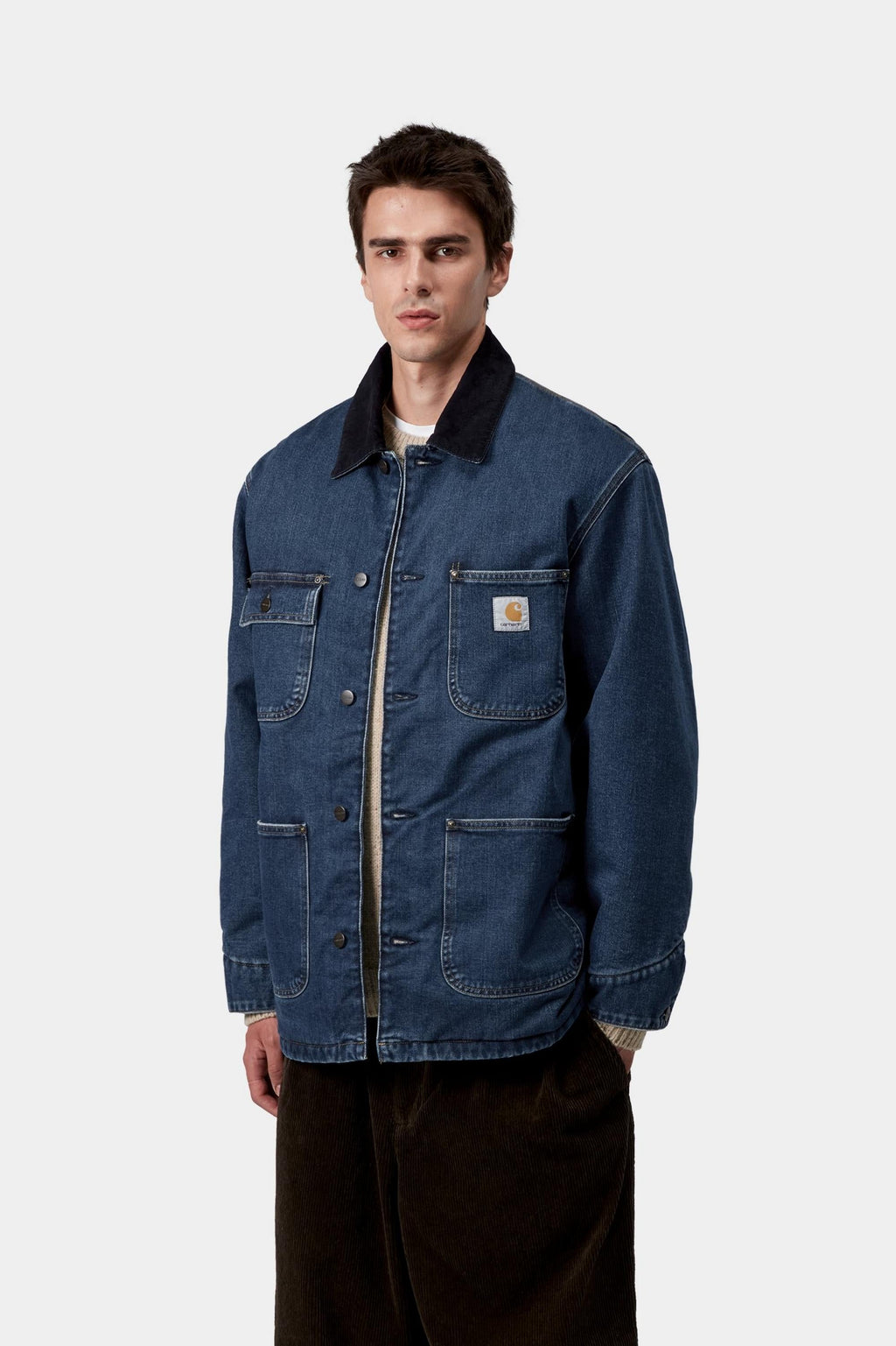 Carhartt WIP Mens OG Chore Maitland Denim Coat Jacket | Blue / Dark Navy Stone Washed