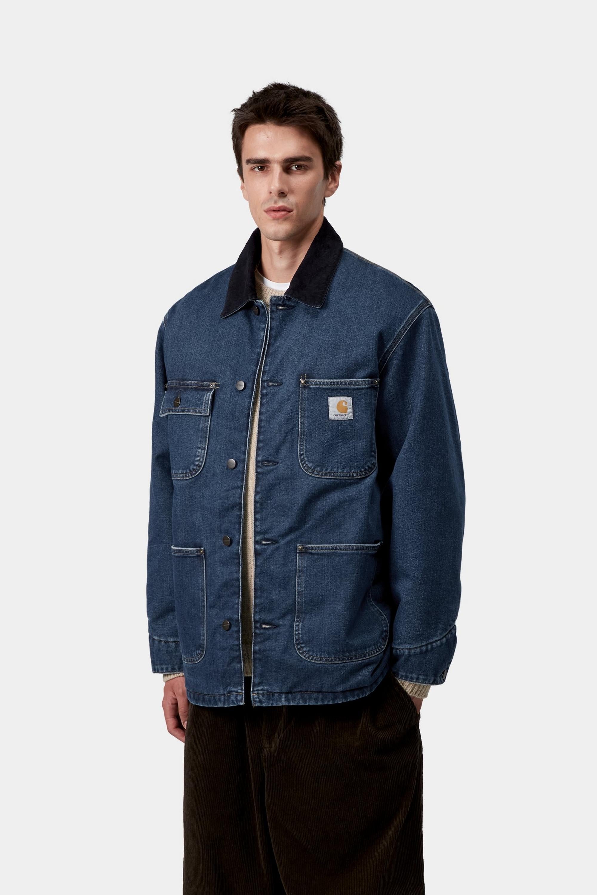 Carhartt WIP Mens OG Chore Maitland Denim Coat Jacket | Blue / Dark Navy Stone Washed