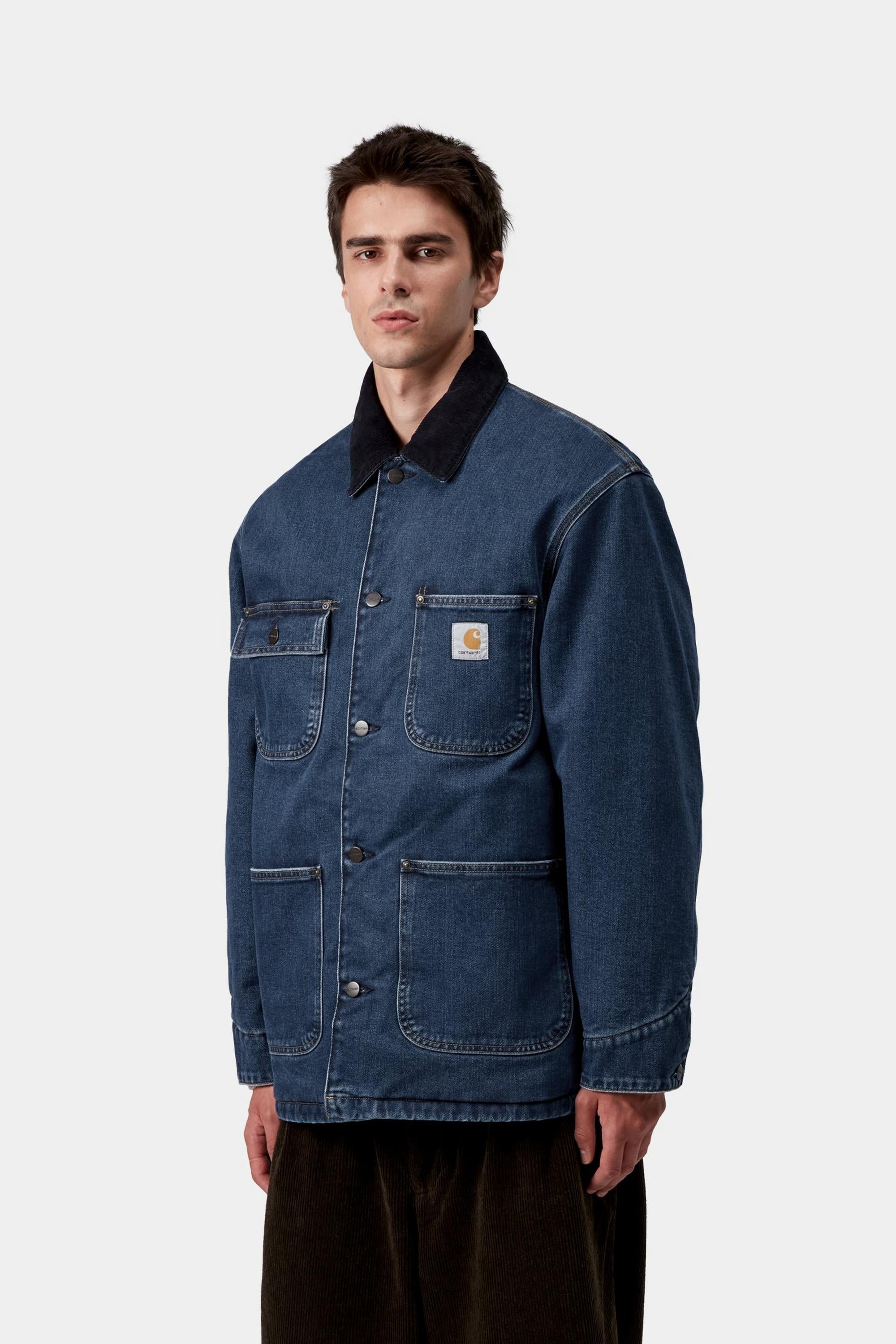 Carhartt WIP Mens OG Chore Maitland Denim Coat Jacket | Blue / Dark Navy Stone Washed