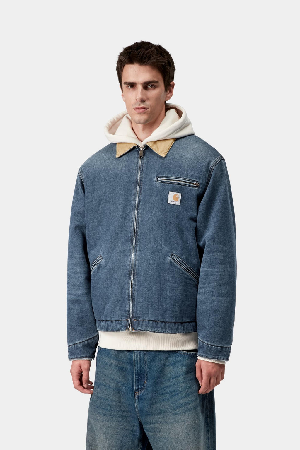 Carhartt WIP Mens OG Detroit Maitland Denim Jacket | Blue / Dusty Hamilton Brown