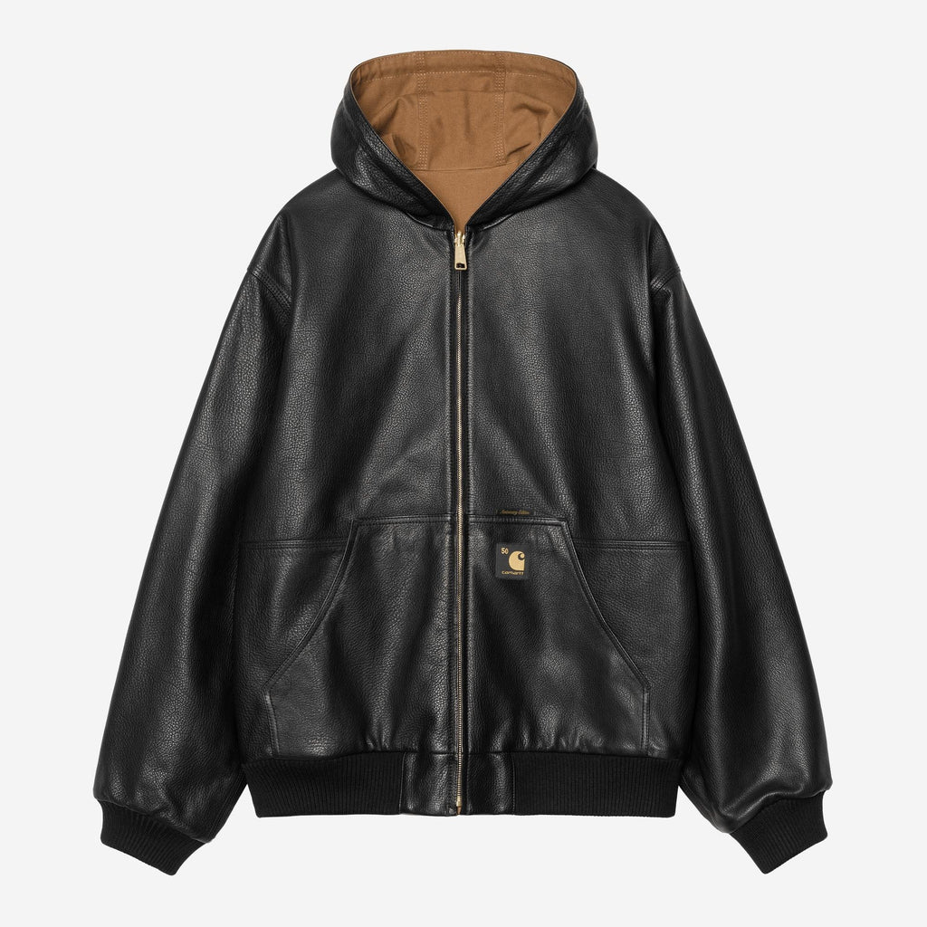 Carhartt WIP Mens OG Active 50th Anniversary Edition Leather Jacket | Black / Hamilton Brown