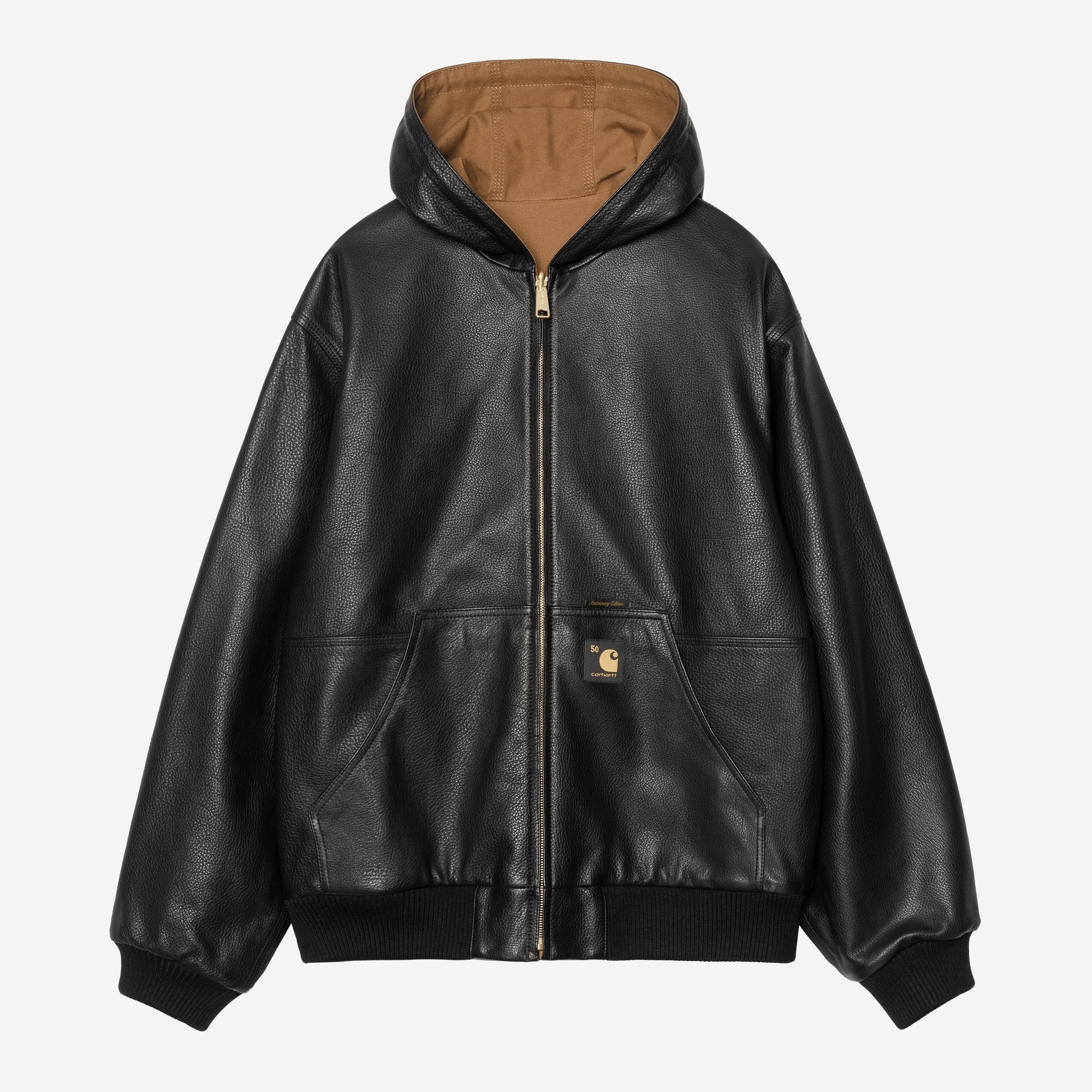 Carhartt WIP Mens OG Active 50th Anniversary Edition Leather Jacket | Black / Hamilton Brown