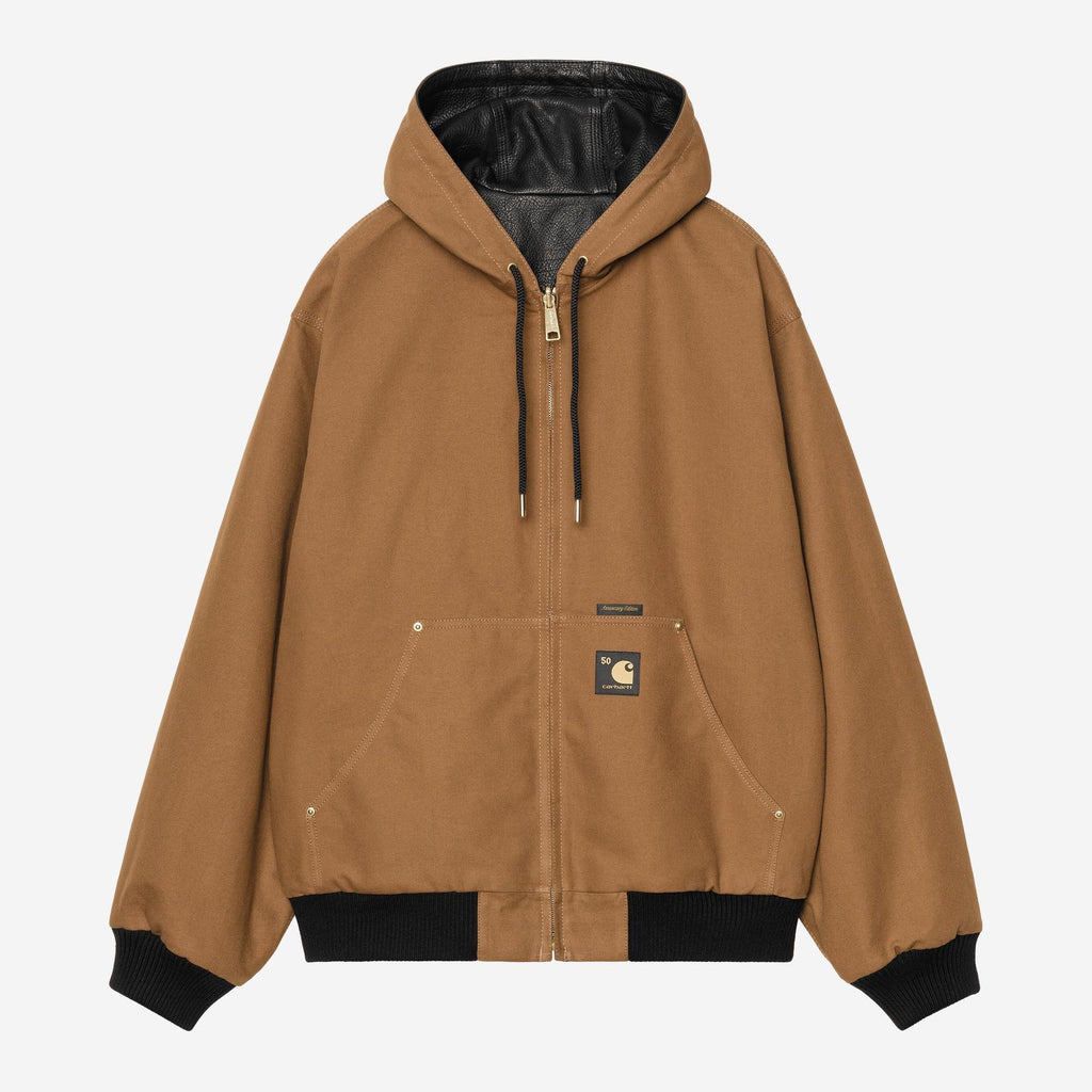 Carhartt WIP Mens OG Active 50th Anniversary Edition Leather Jacket | Black / Hamilton Brown