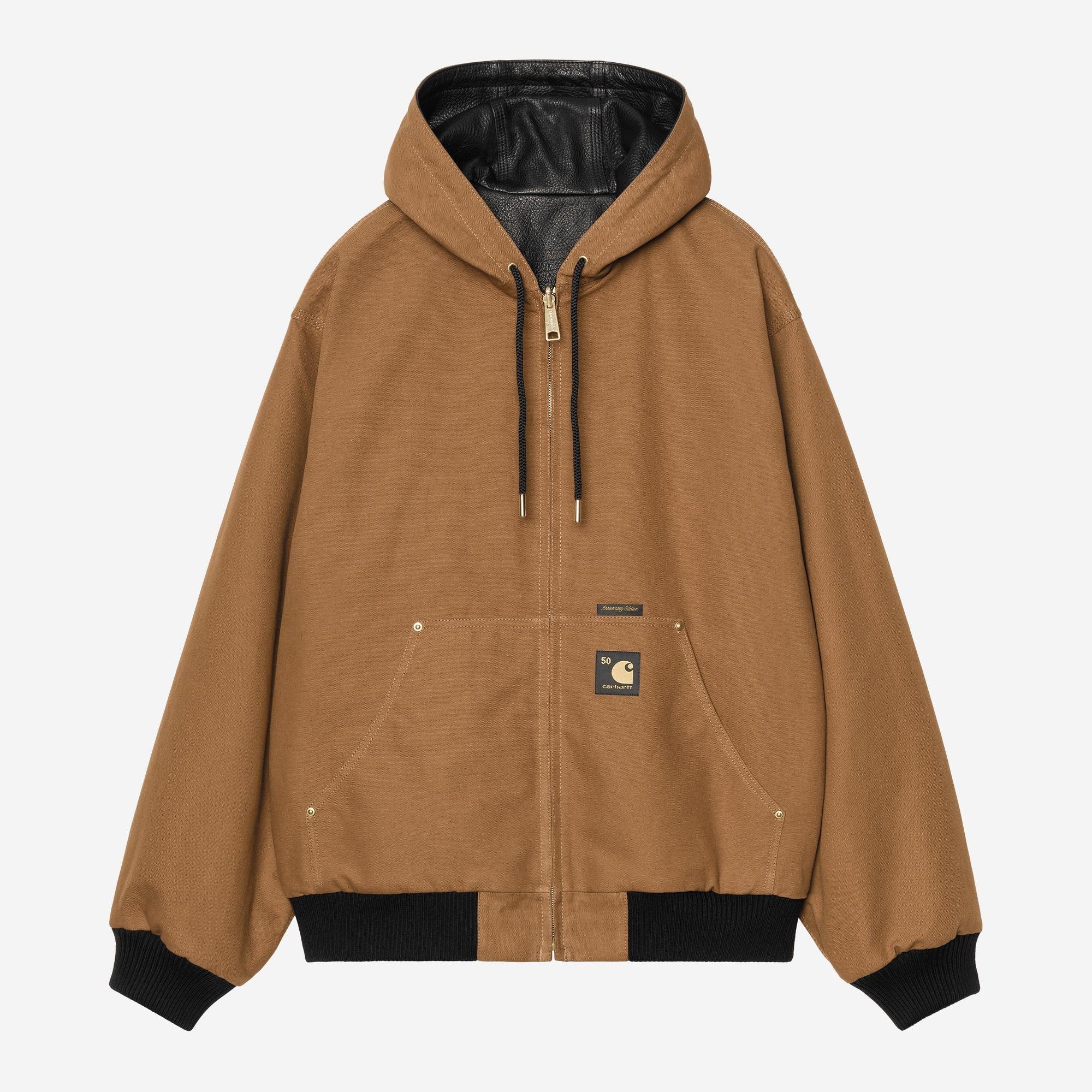 Carhartt WIP Mens OG Active 50th Anniversary Edition Leather Jacket | Black / Hamilton Brown