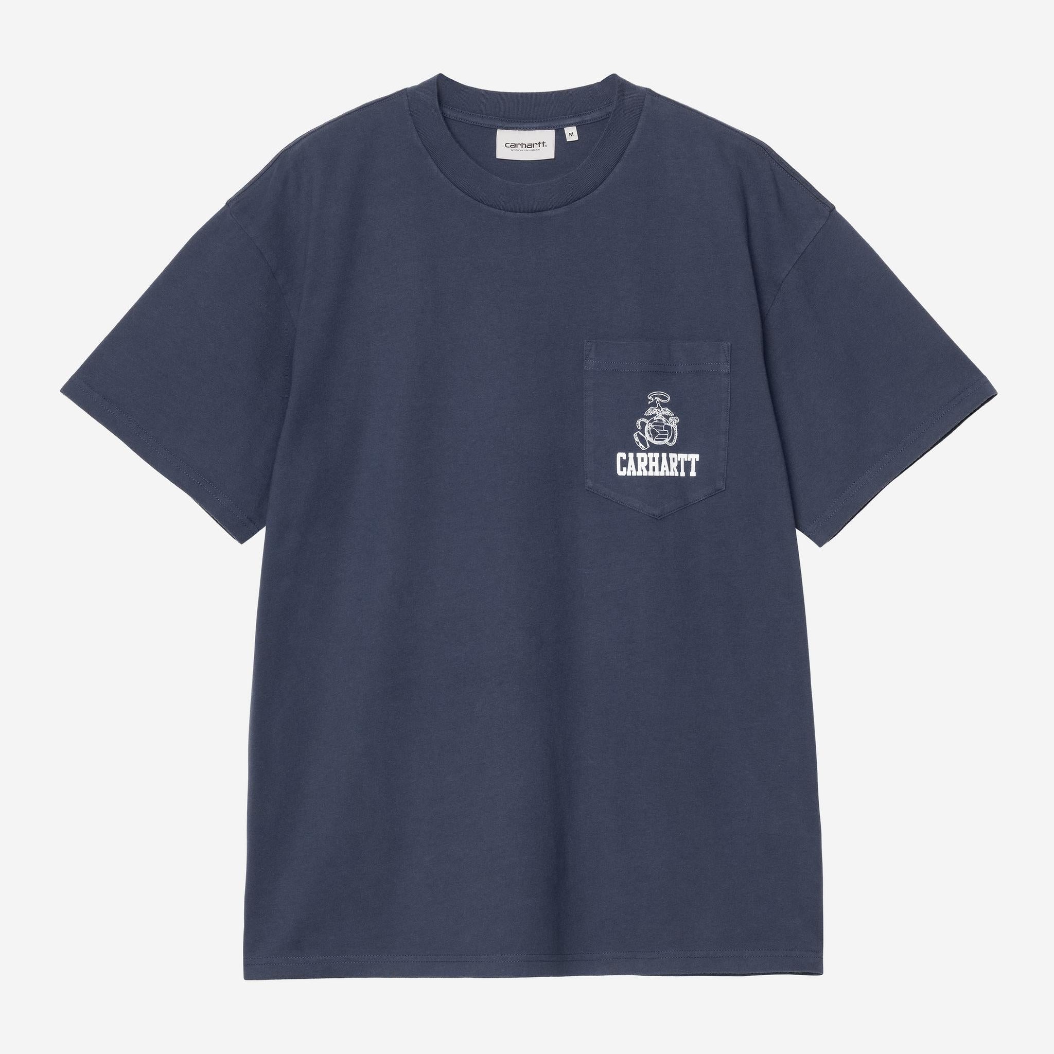 Carhartt WIP Mens Pond Corps Pocket T-Shirt | Blue Heavy Stone Wash