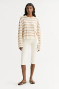 Soft Goat Fine Knit Striped Crewneck
