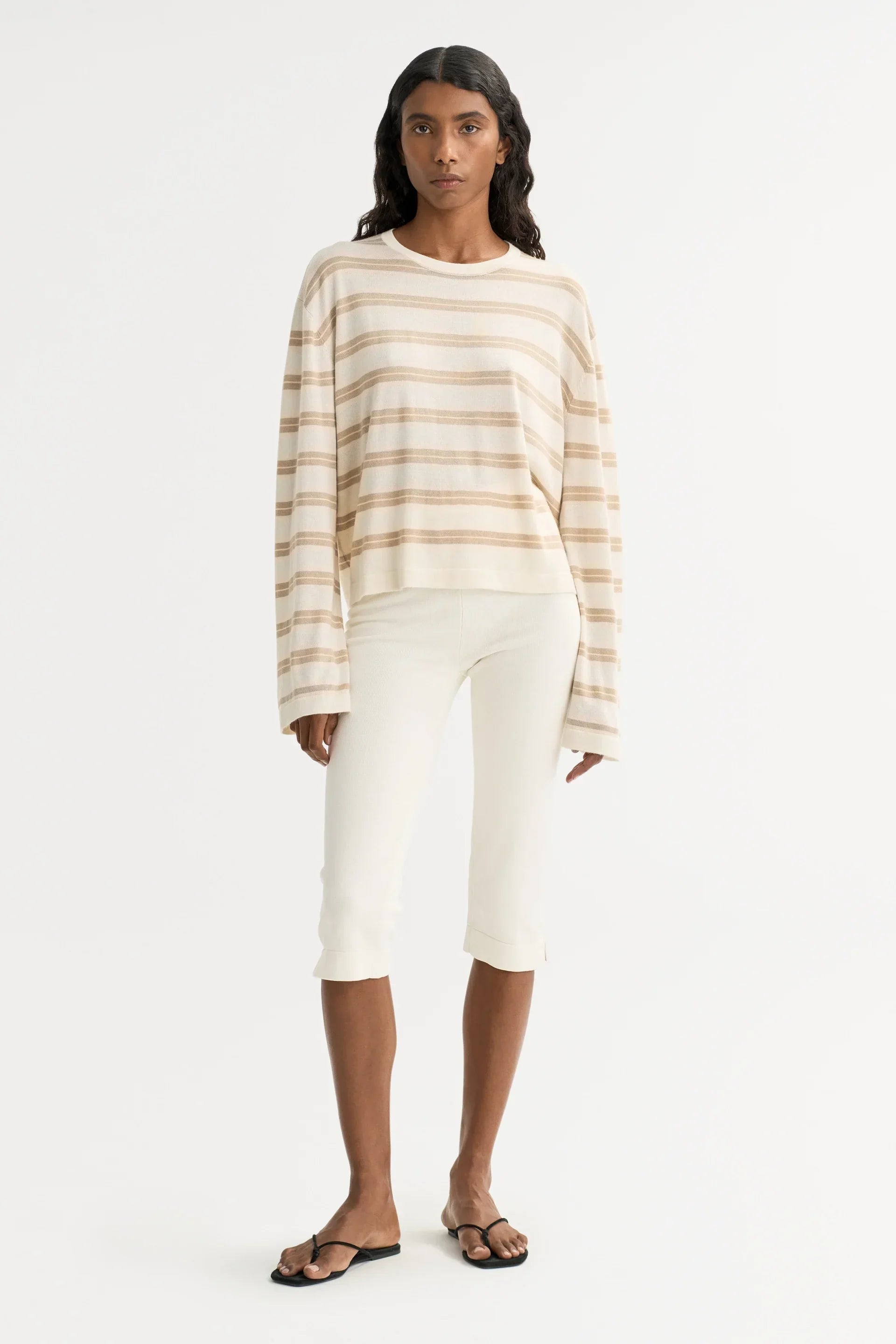 Soft Goat Fine Knit Striped Crewneck