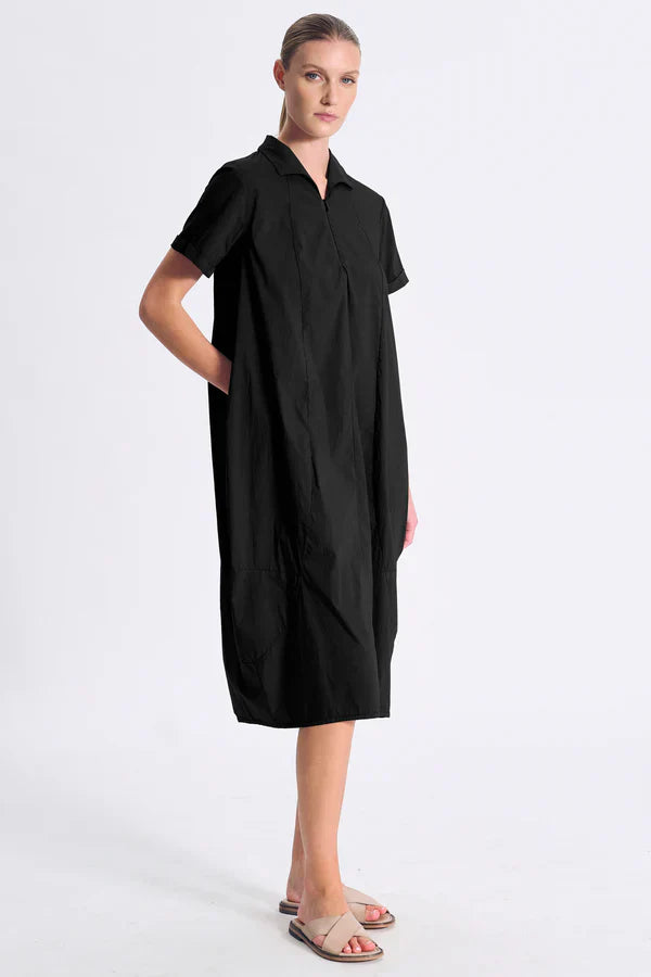 Transit Stretch poplin bombeè shape short-sleeved dress