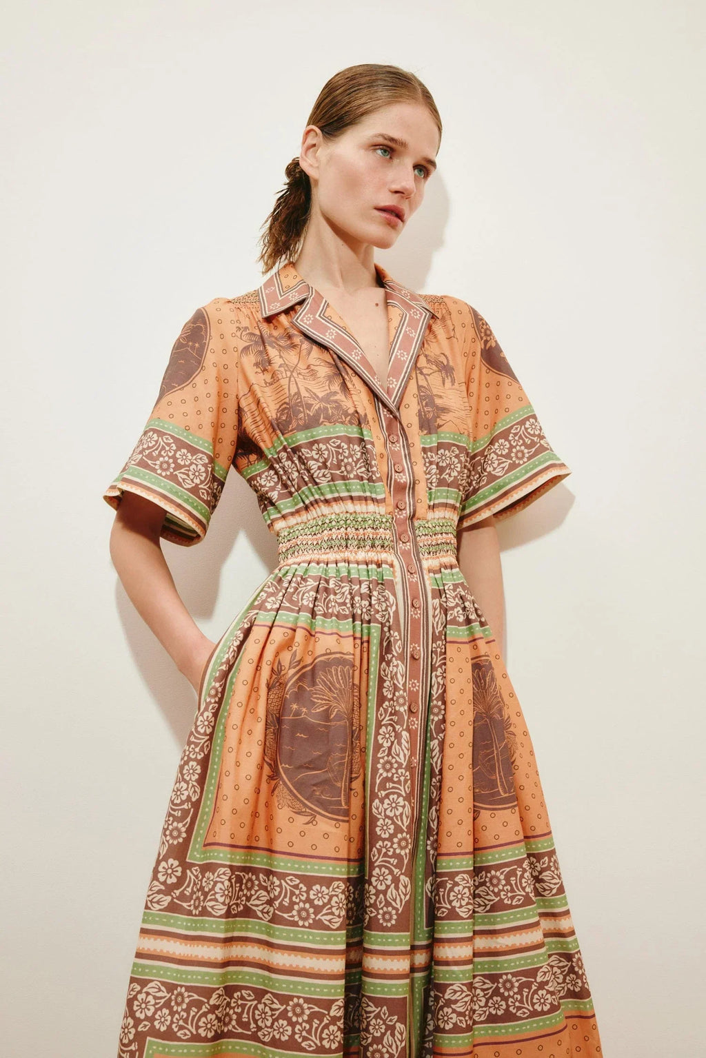 ALEMAIS ALBERTA SMOCKED SHIRTDRESS