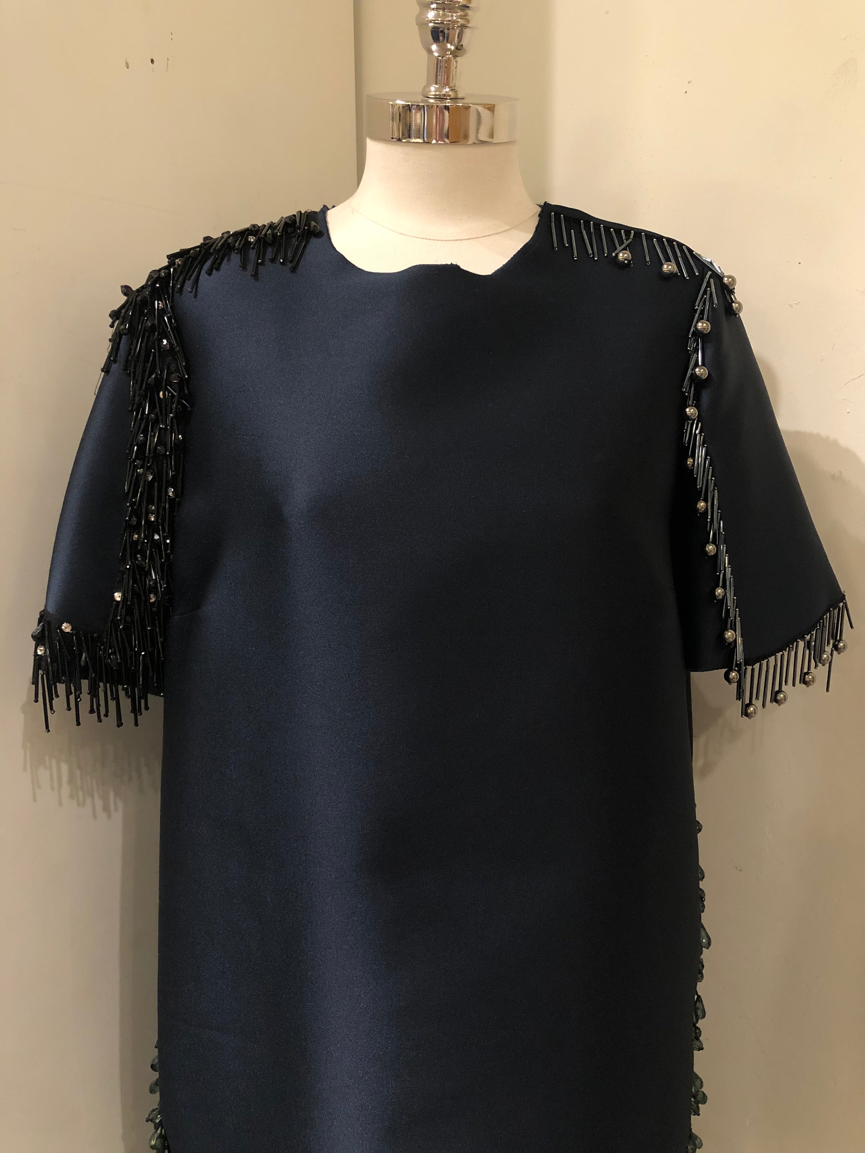 LANVIN Navy Beaded Fringe Dress | 6