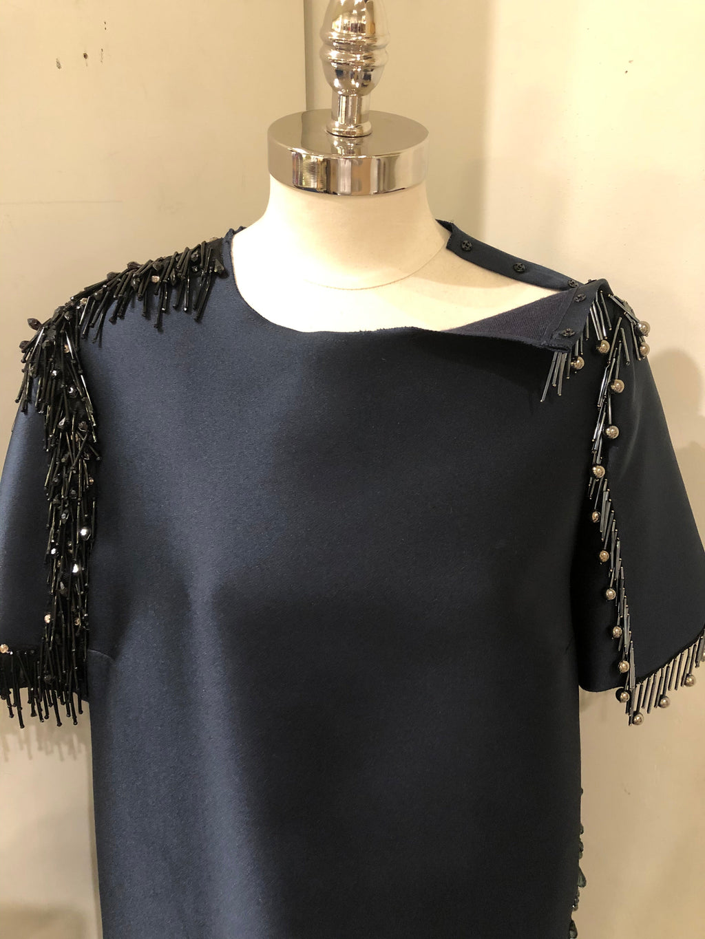 LANVIN Navy Beaded Fringe Dress | 6
