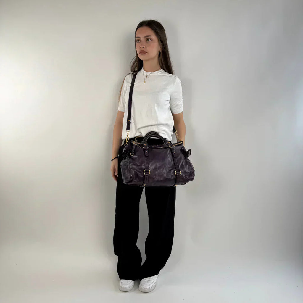 🔥 Pre-owned Miu Miu handbag Vitello Satchel purple 🔥