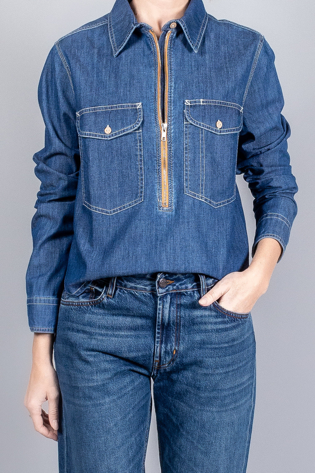 Yigal Azrouel Denim Rose Denim Top