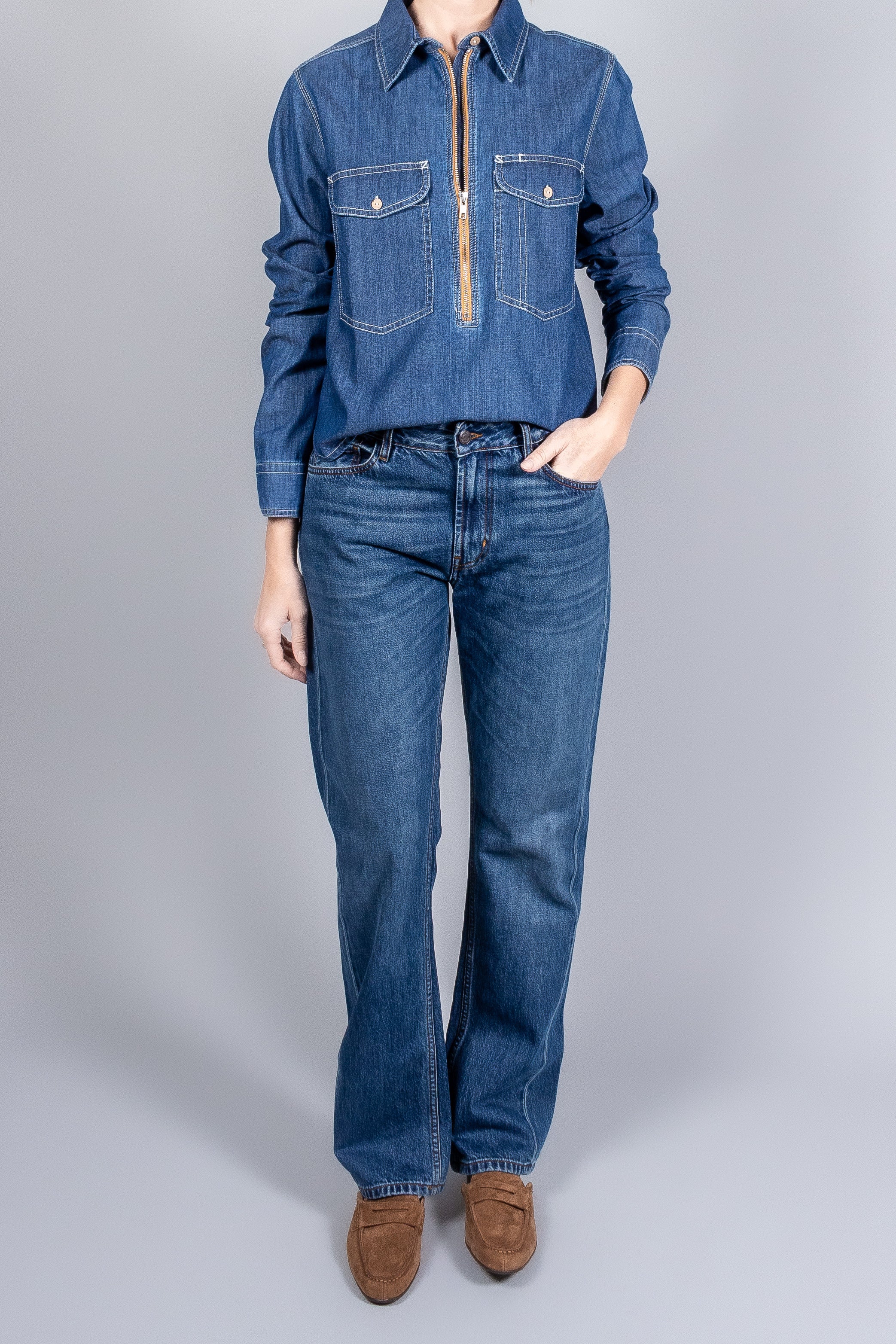 Yigal Azrouel Denim Rose Denim Top