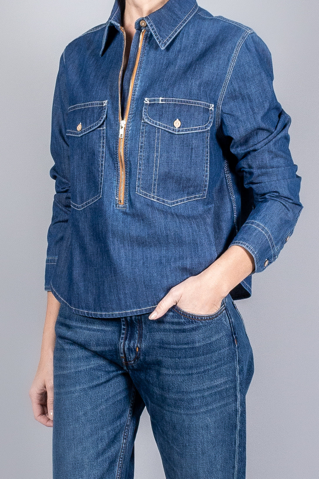 Yigal Azrouel Denim Rose Denim Top
