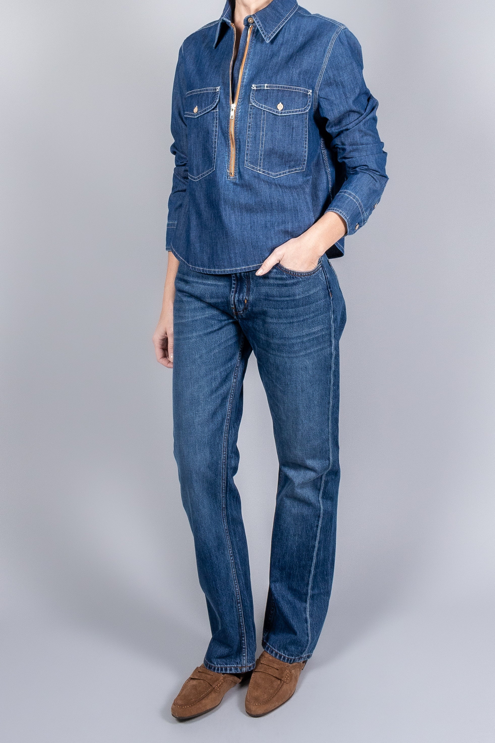 Yigal Azrouel Denim Rose Denim Top