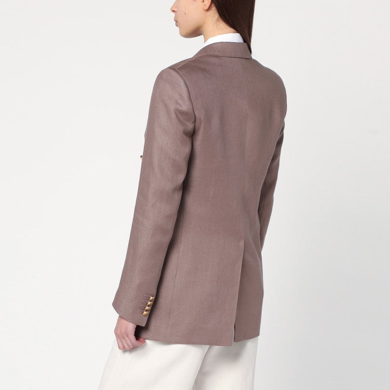 Brown double-breasted linen jacket