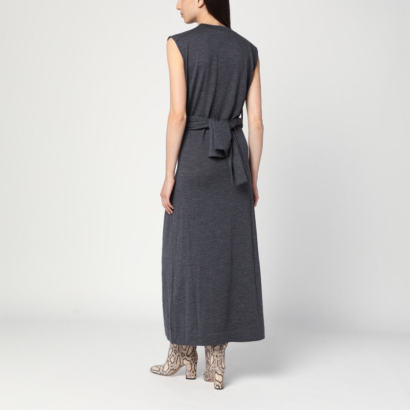Gray dress in wool with crossover detail