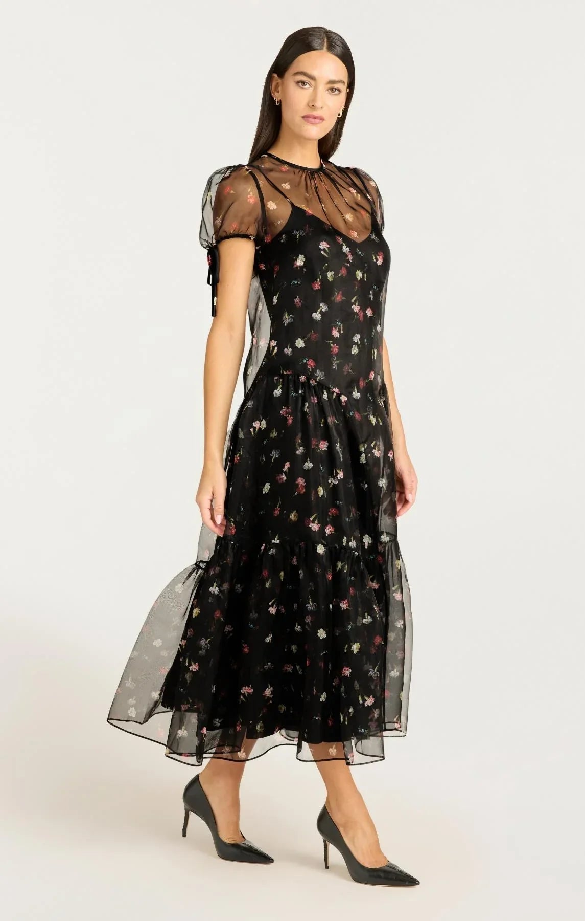 Cinq à Sept Tumbling Carnation Kaida Dress in Black