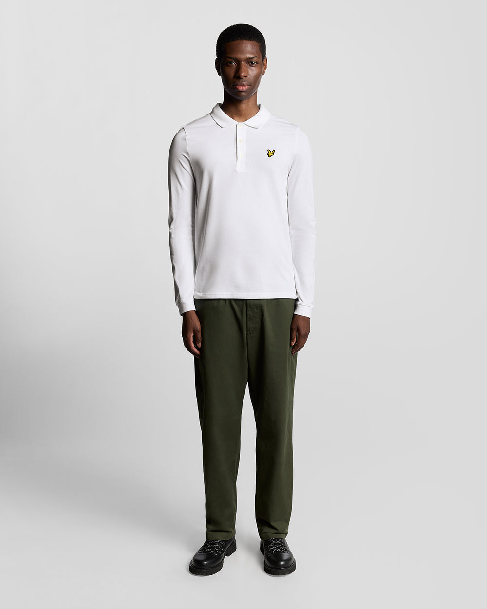 Lyle & Scott Mens Long Sleeve Cotton Polo Shirt | White