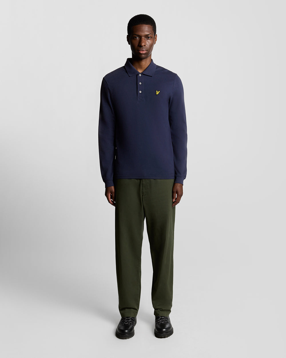 Lyle & Scott Mens Long Sleeve Cotton Polo Shirt | Navy
