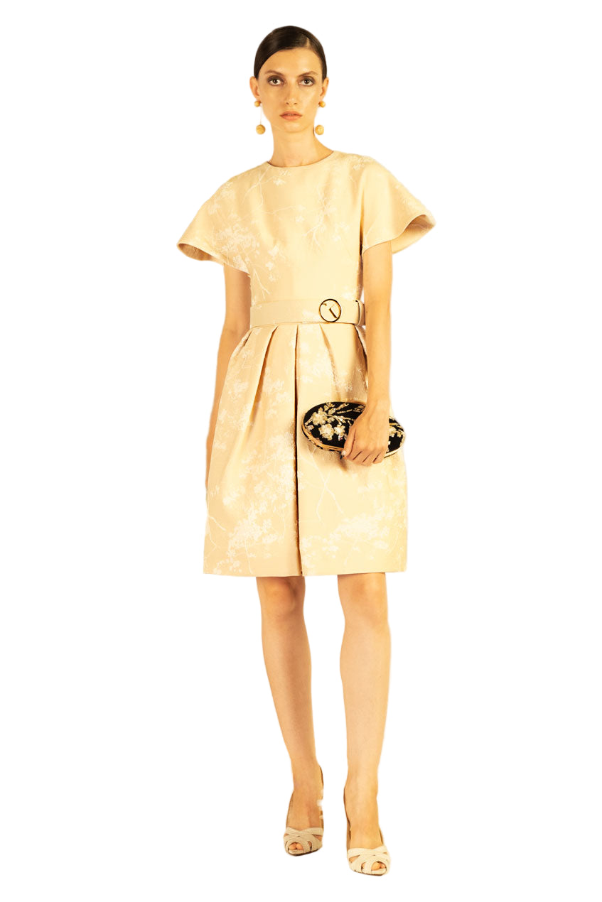 BROCADE FLARED KNEE LENGTH DRESS