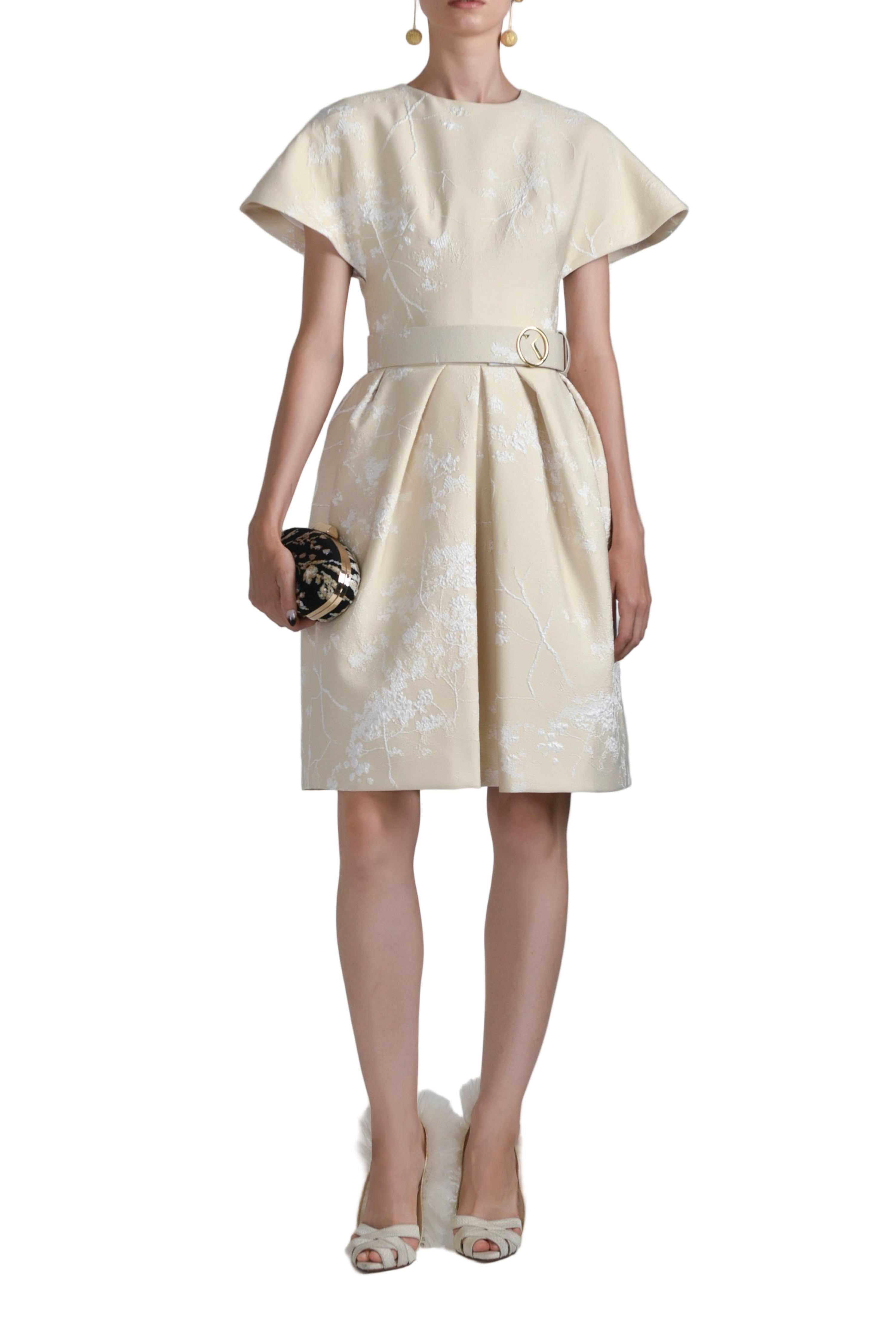 BROCADE FLARED KNEE LENGTH DRESS