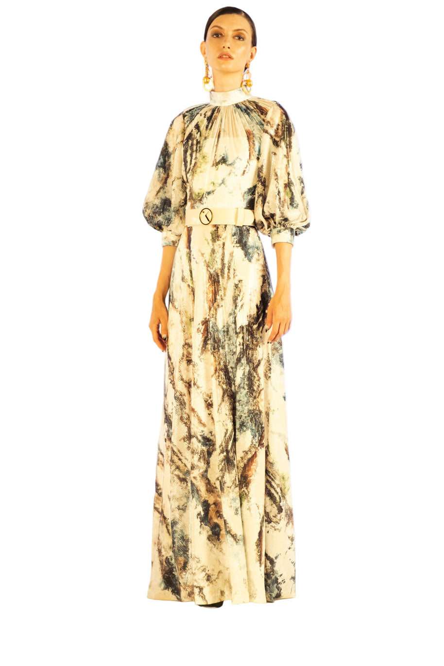 PRINTED SEQUIN FLARED DRESS