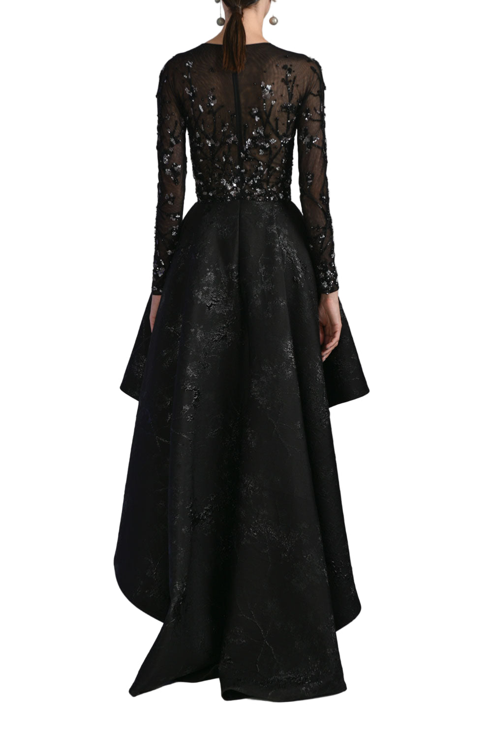 HIGH-LOW BROCADE BEADED DRESS
