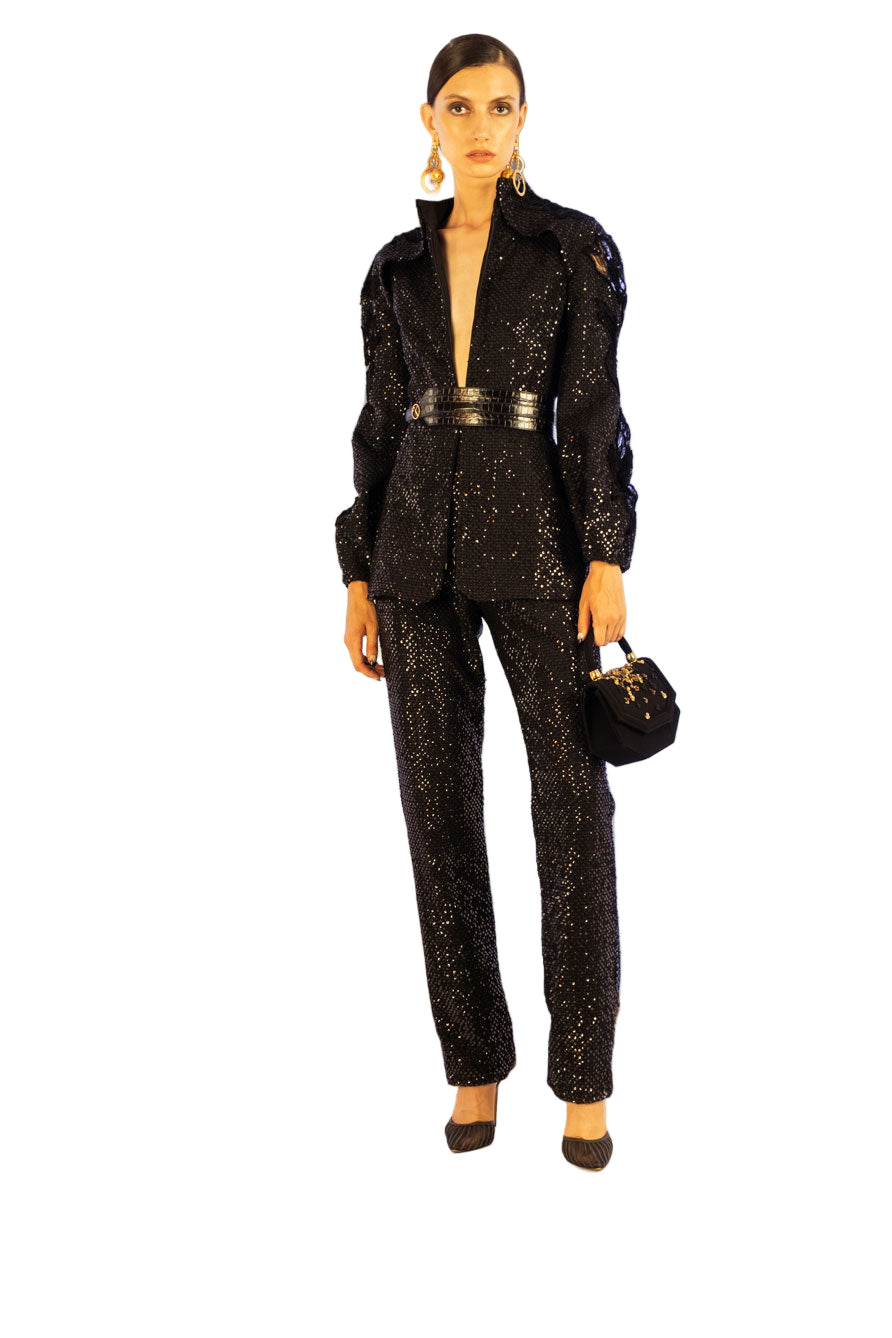 SEQUIN STRAIGHT FIT PANTS