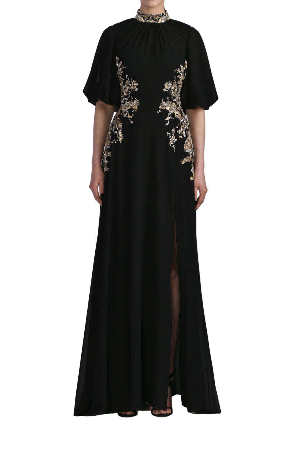 LONG CREPE GEORGETTE BEADED DRESS