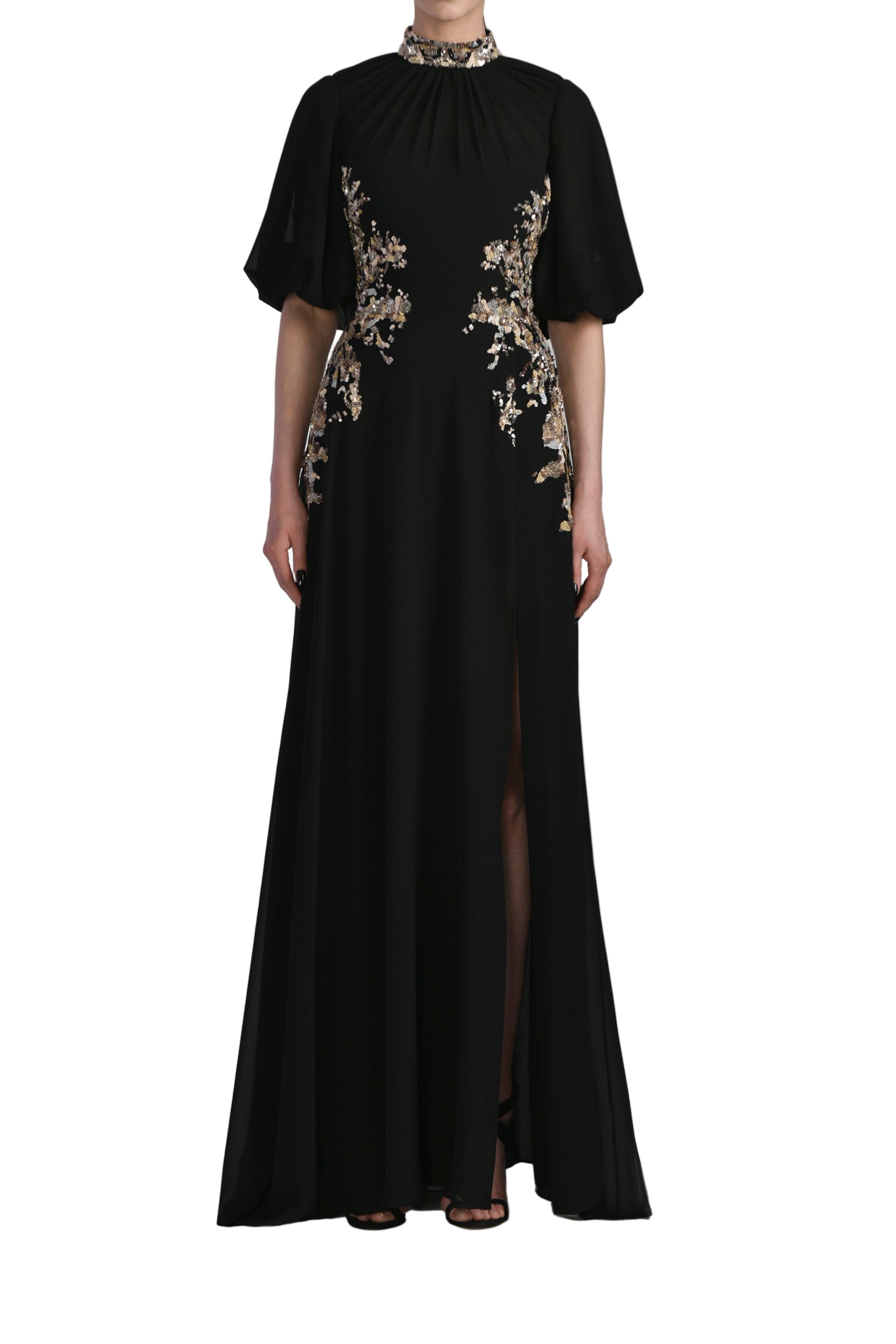 LONG CREPE GEORGETTE BEADED DRESS