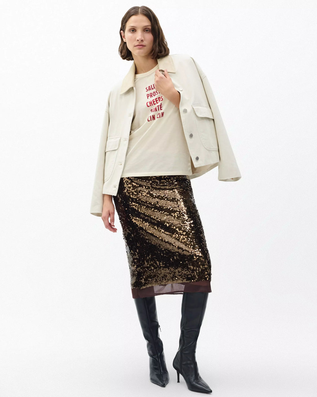 Rag & Bone Lucy Sequin Skirt in Coffee