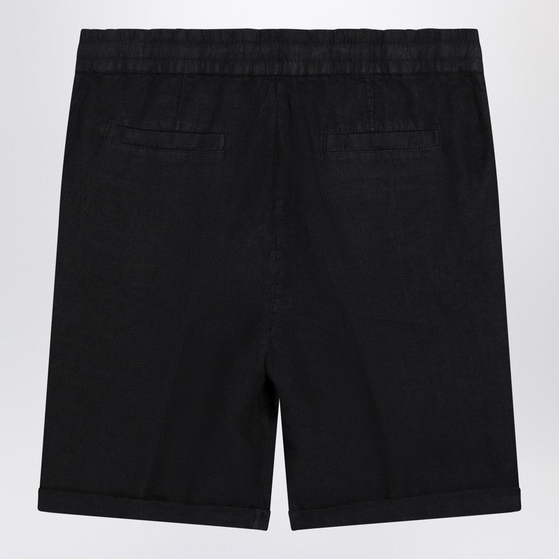 Navy blue linen drawstring bermuda shorts
