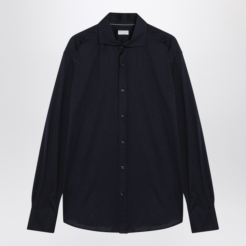 Navy blue silk and cotton shirt
