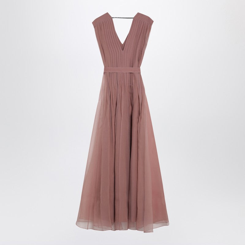 Pink Crispy silk dress with belt