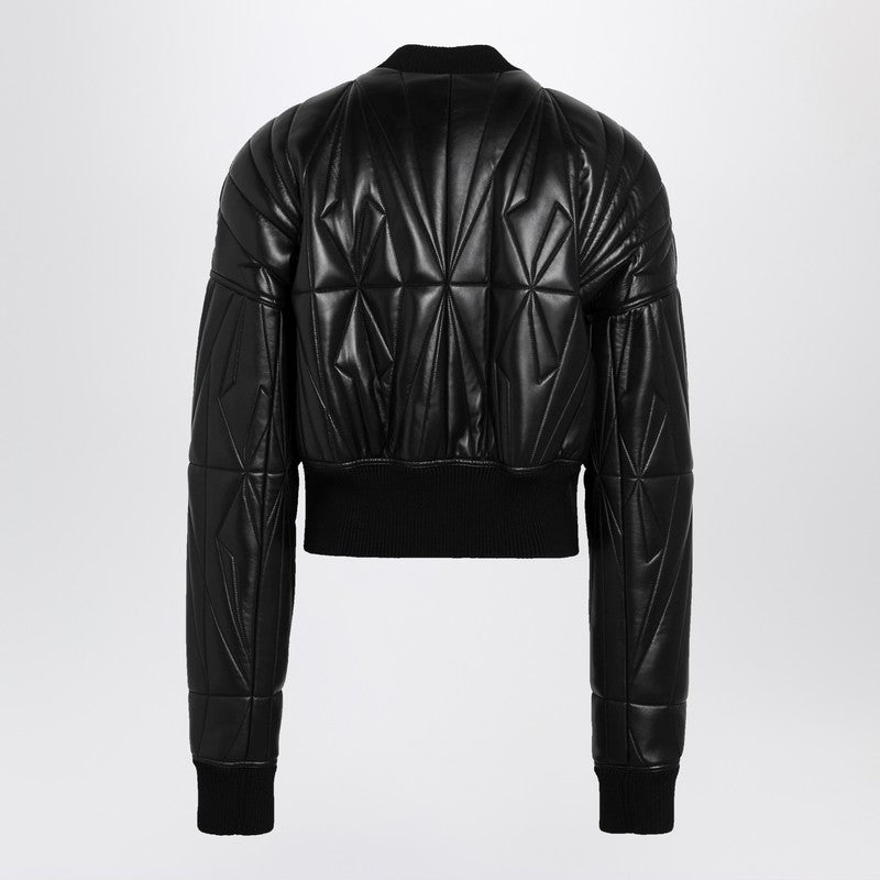 Black quilted zip-up down jacket