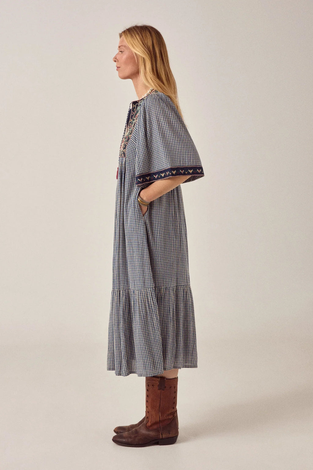 Maison Hotel Augusta Gingham Bloom Dress in  Picnic Blue