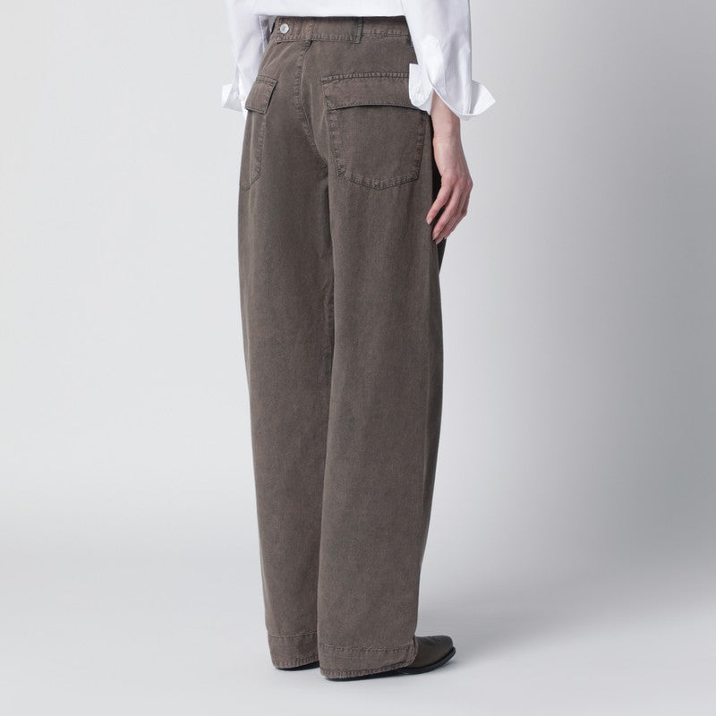Washed olive green wide-leg jeans