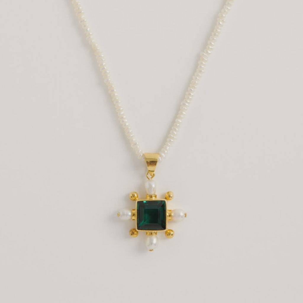 Freya Rose Seed Necklace Green Quartz Cross
