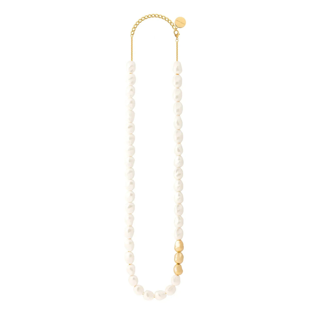 Vanessa Baroni Long Organic Pearl Necklace with Gold Pearl