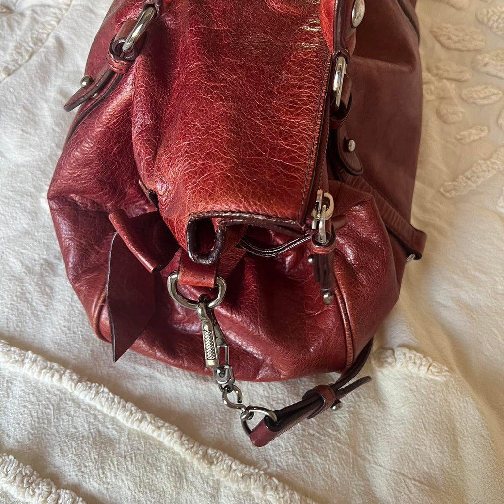 Authentic Miu Miu Vitello Lux Bow Mini Bag – Burgundy
