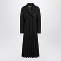 Black pleated redingote coat in technical fabric