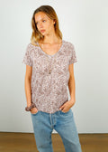 PARK Cotton V Neck Top in Leopard