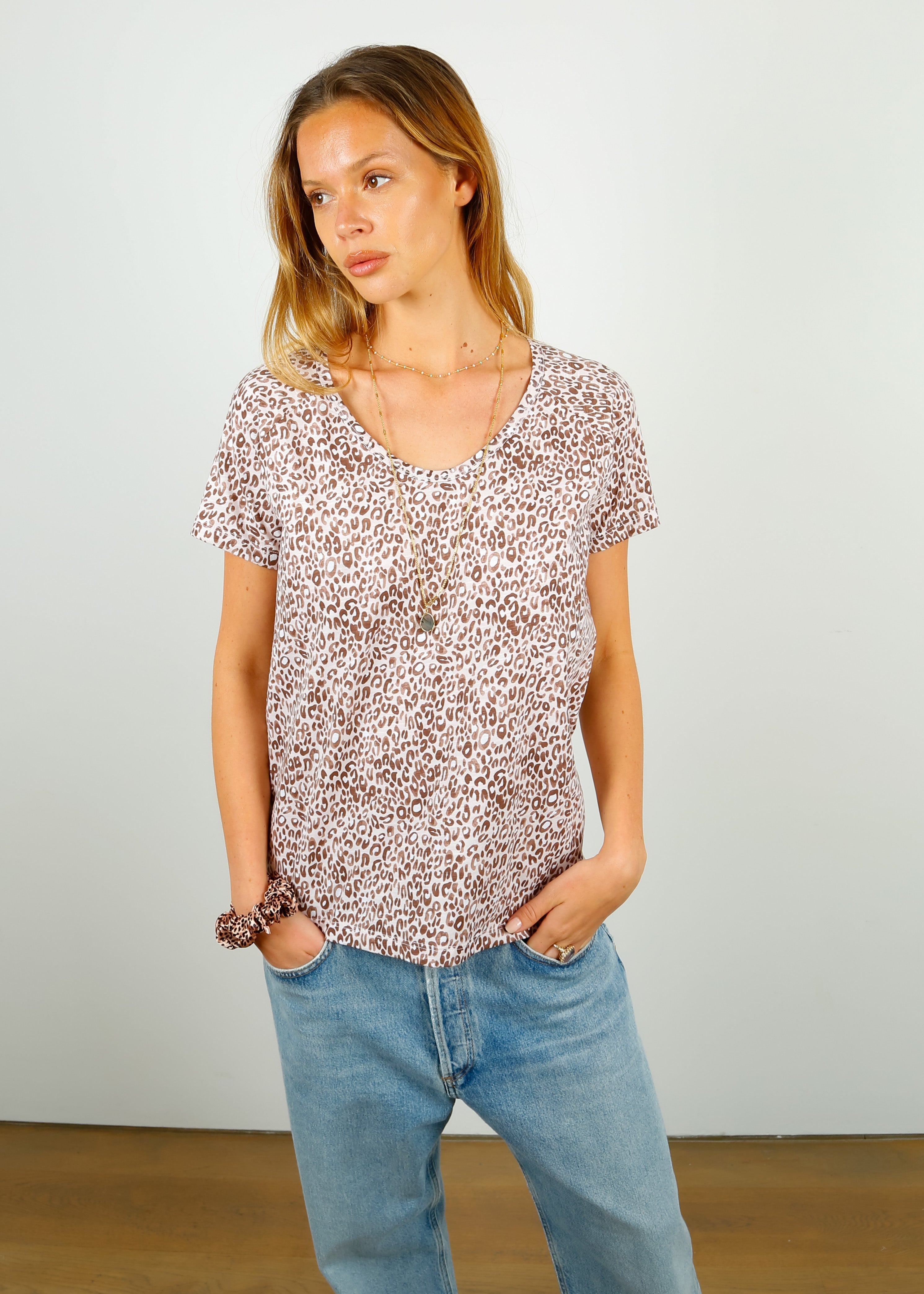PARK Cotton V Neck Top in Leopard