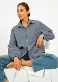 PARK Puff Sleeve Shirt in Blue, Brown Gingham