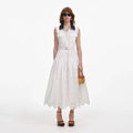 Self Portrait 002 Broderie Midi Dress in White