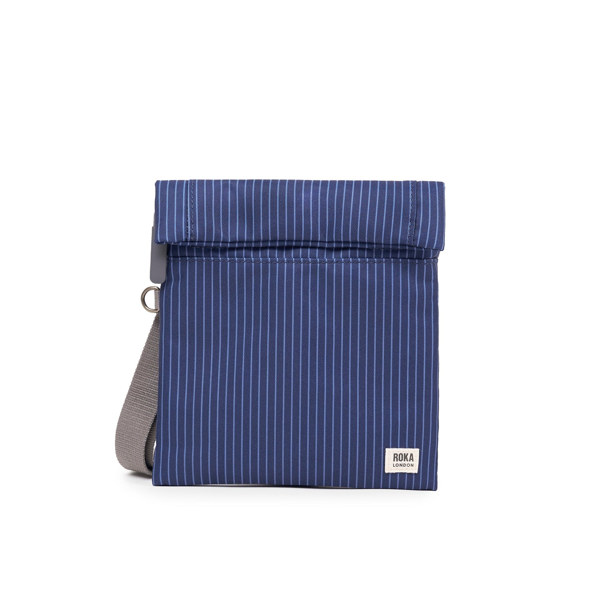 ROKA Stratford Small Recycled Nylon Bag | Dark Denim Pinstripe