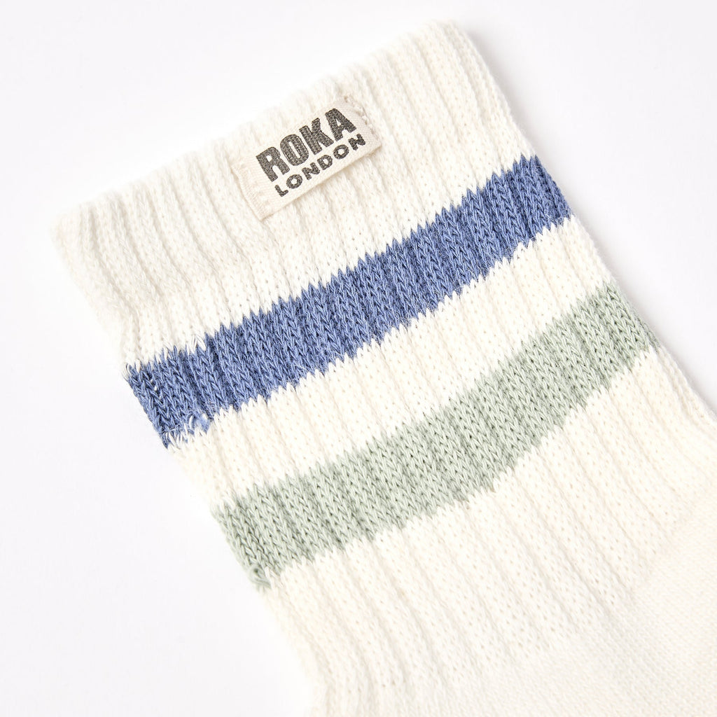ROKA Windsor Stripe Organic Cotton Crew Socks | Coastal Blue / Mist