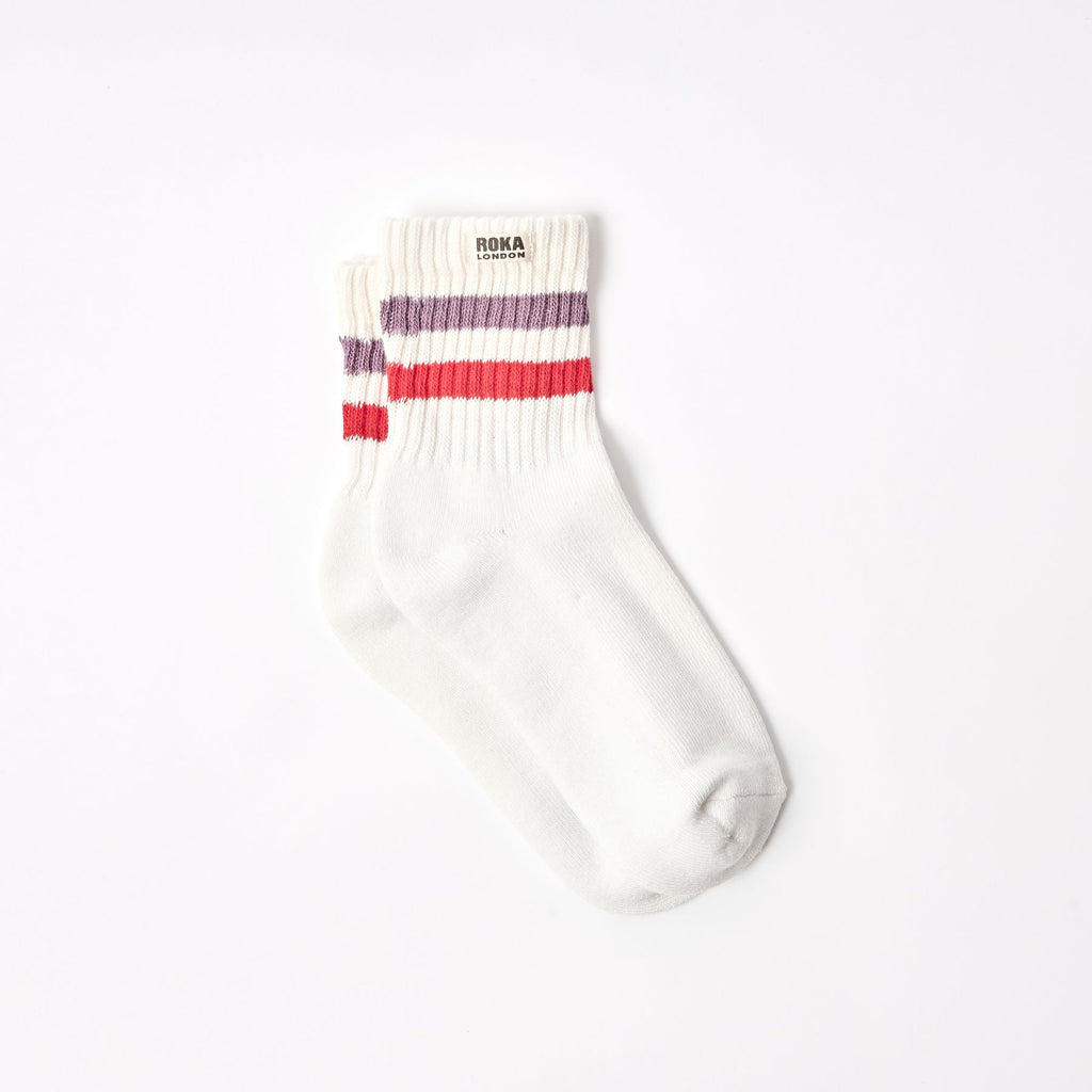 ROKA Windsor Stripe Organic Cotton Crew Socks | Flint / Red